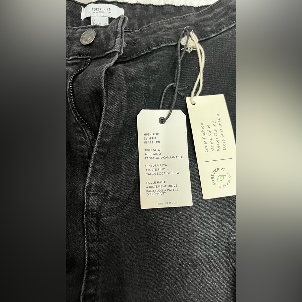 Forever 21 Premium Black Denim high waisted flair bell bottom size 27 - Picture 7 of 8